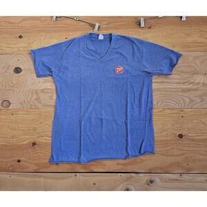 7up T-shirt, Workers Employee, Blue V-neck Sz L 1980s